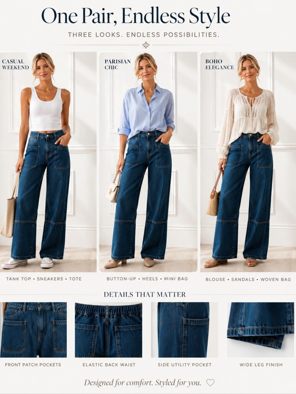 Celebrity Pink Wide Leg Jeans Size L | High Rise Dark Wash Utility Pocket Denim - Picture 3 of 8